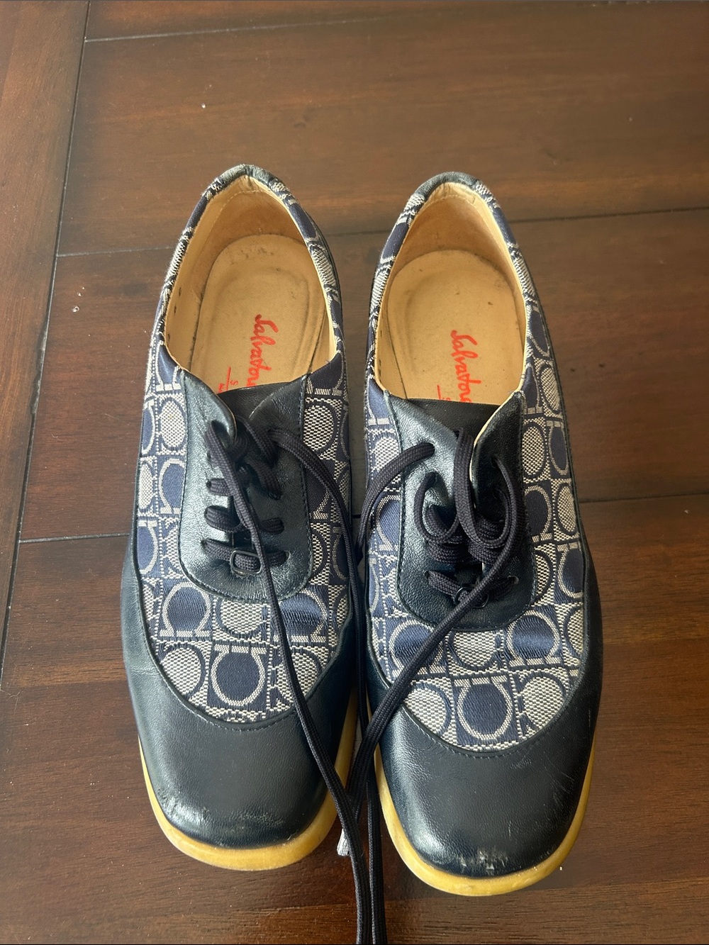 Women’s Salvatore Ferragamo Navy Patterned Casual Lace-Up Shoes